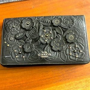 Black Coach floral continental wallet